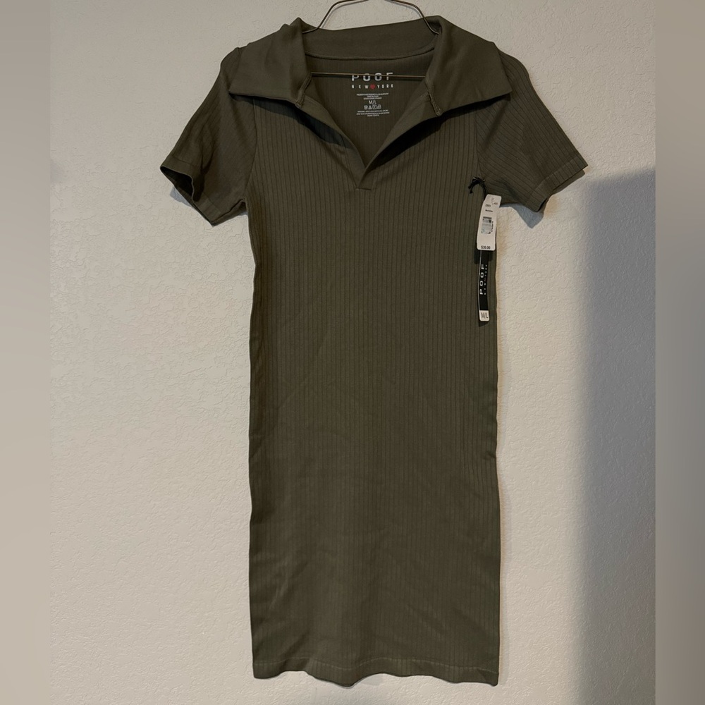 Poof! Khaki Ribbed Mini Dress